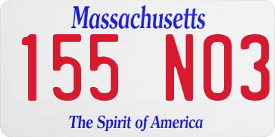 MA license plate 155NO3