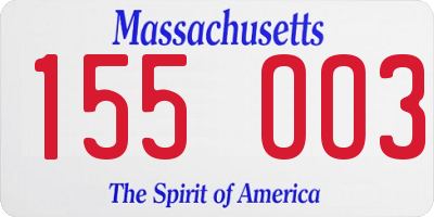 MA license plate 155OO3