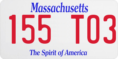 MA license plate 155TO3