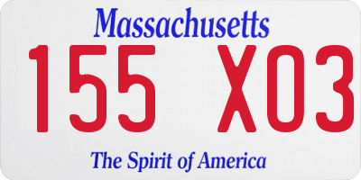 MA license plate 155XO3