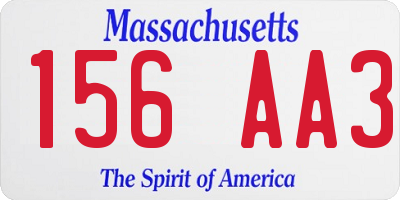 MA license plate 156AA3
