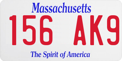 MA license plate 156AK9