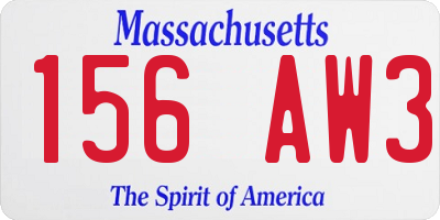 MA license plate 156AW3