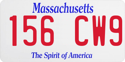 MA license plate 156CW9