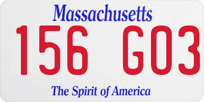 MA license plate 156GO3