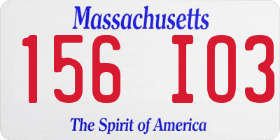 MA license plate 156IO3