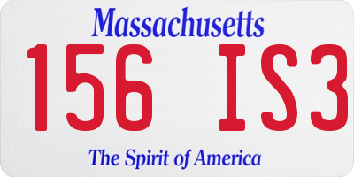 MA license plate 156IS3
