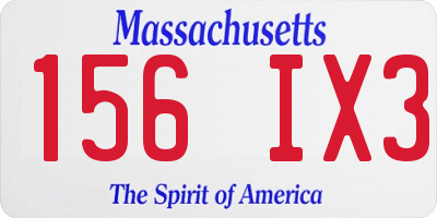 MA license plate 156IX3