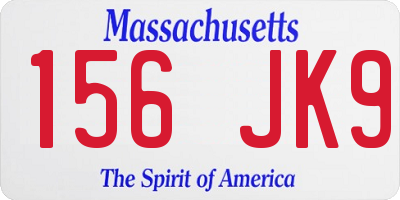 MA license plate 156JK9