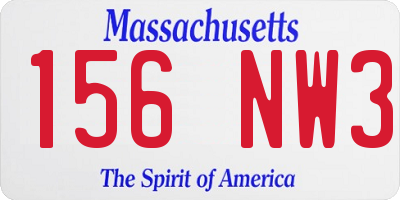 MA license plate 156NW3