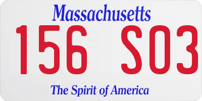 MA license plate 156SO3