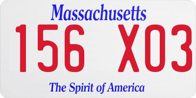 MA license plate 156XO3