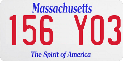 MA license plate 156YO3