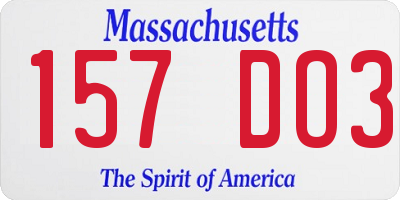 MA license plate 157DO3