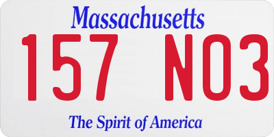 MA license plate 157NO3