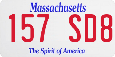 MA license plate 157SD8
