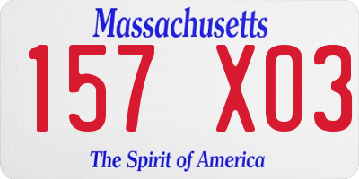 MA license plate 157XO3