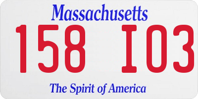MA license plate 158IO3