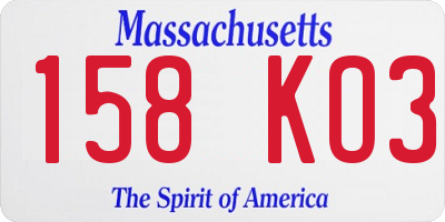 MA license plate 158KO3