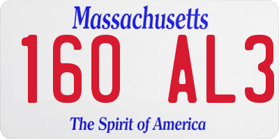 MA license plate 160AL3