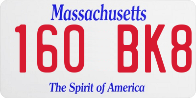 MA license plate 160BK8