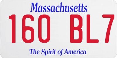 MA license plate 160BL7