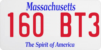MA license plate 160BT3