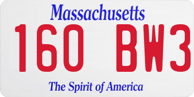 MA license plate 160BW3