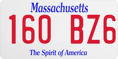 MA license plate 160BZ6