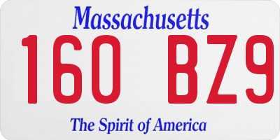 MA license plate 160BZ9