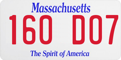 MA license plate 160DO7