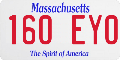 MA license plate 160EY0