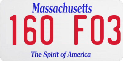MA license plate 160FO3
