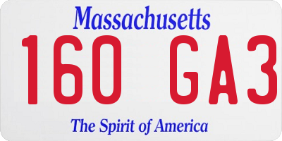 MA license plate 160GA3