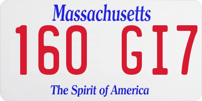 MA license plate 160GI7