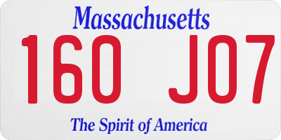 MA license plate 160JO7