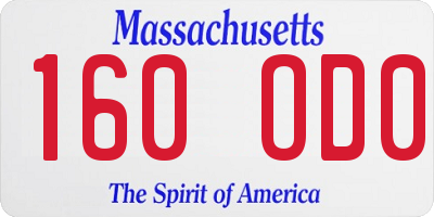 MA license plate 160OD0