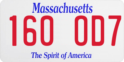 MA license plate 160OD7