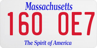 MA license plate 160OE7