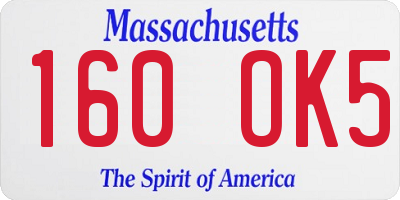 MA license plate 160OK5