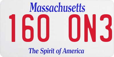 MA license plate 160ON3