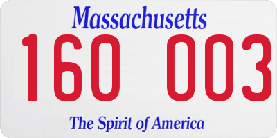 MA license plate 160OO3
