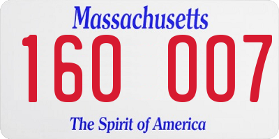 MA license plate 160OO7