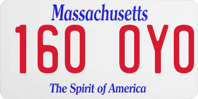 MA license plate 160OY0