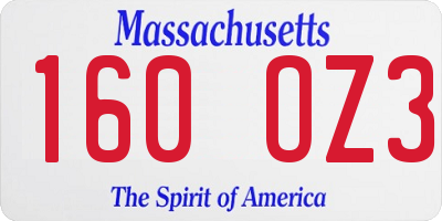 MA license plate 160OZ3