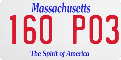 MA license plate 160PO3