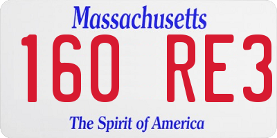 MA license plate 160RE3