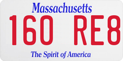 MA license plate 160RE8