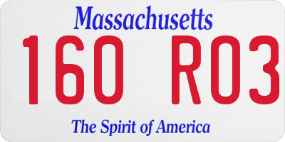 MA license plate 160RO3