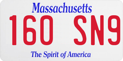 MA license plate 160SN9